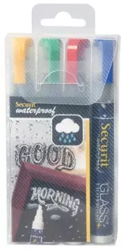 Een Securit Waterproof krijtmarker medium, blister met 4 stuks in geassorteerde kleuren koop je bij ShopXPress