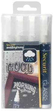 Een Securit Waterproof krijtmarker medium wit, blister met 4 stuks koop je bij ShopXPress