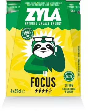 Een Zyla energiedrank Focus, citrus, blik van 25 cl, pak van 4 stuks koop je bij ShopXPress