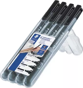 Een Staedtler Lumocolor 319, permanent marker special, 4 stuks in verschillende schrijfbreedtes, zwart koop je bij ShopXPress