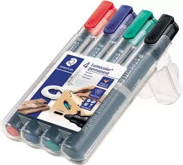 Een Staedtler Lumocolor 352, permanent marker, ronde punt, 2 mm, etui van 4 stuks in geassorteerde kleuren koop je bij ShopXPress