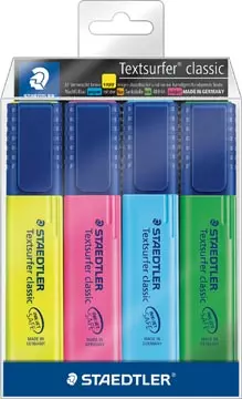 Een Staedtler Markeerstift Textsurfer Classic, etui van 4 stuks: geel, roze, blauw en groen koop je bij ShopXPress