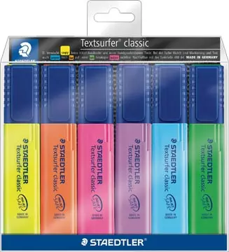 Een Staedtler Markeerstift Textsurfer Classic etui van 6 stuks: geel, oranje, roze, paars, blauw en groen koop je bij ShopXPress