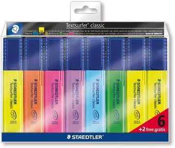 Een Staedtler Markeerstift Textsurfer Classic etui van 8 stuks: geel, oranje, roze, paars, blauw, groen en... koop je bij ShopXPress