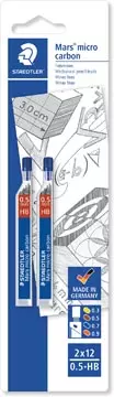 Een Staedtler Mars micro potloodstiften, 0,5 mm, HB, blister van 2 etuis van 12 stuks koop je bij ShopXPress