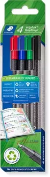 Een Staedtler Triplus fineliner eco, doosje van 4 stuks, assorti koop je bij ShopXPress