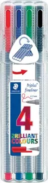 Een Staedtler fineliner Triplus geassorteerde kleuren, opstelbare box met 4 stuks koop je bij ShopXPress