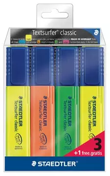 Een Staedtler markeerstift Textsurfer Classic, etui 3 + 1 gratis koop je bij ShopXPress