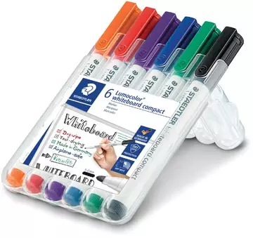 Een Staedtler whiteboardmarker Lumocolor Compact, opstelbare box met 6 stuks in geassorteerde kleuren koop je bij ShopXPress