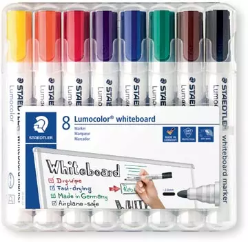 Een Staedtler whiteboardmarker Lumocolor, etui van 8 stuks in geassorteerde kleuren koop je bij ShopXPress