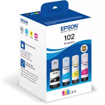 Een Epson inktfles 102, 6.000 - 7.500 pagina's, OEM C13T03R640, 4 kleuren koop je bij ShopXPress