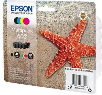 Een Epson inktcartridge 603, 130-150 pagina's, OEM C13T03U64010, 4 kleuren koop je bij ShopXPress