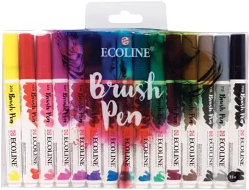 Een Talens Ecoline Brush pen, etui met 15 stuks in geassorteerde kleuren koop je bij ShopXPress