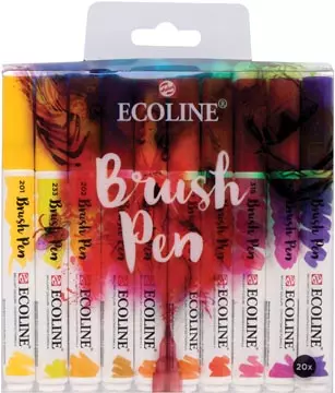 Een Talens Ecoline Brush pen, etui met 20 stuks in geassorteerde kleuren koop je bij ShopXPress