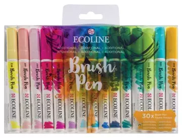 Een Talens Ecoline Brush pen, etui van 30 stuks, additioneel koop je bij ShopXPress