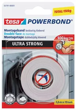 Een Tesa Powerbond Ultra Strong, ft 19 mm x 1,5 m, op blister koop je bij ShopXPress