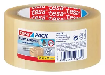 Een Tesapack Ultra Strong, ft 50 mm x 66 m, PVC, transparant koop je bij ShopXPress