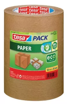 Een Tesapack paper ecoLogo, ft 50 mm x 50 m, bruin, pak van 3 stuks koop je bij ShopXPress