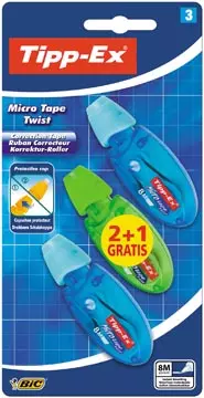 Een Tipp-Ex correctieoller Micro Tape Twist blauw en groen, blister 2+1 gratis koop je bij ShopXPress