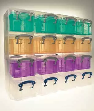 Een Really Useful Box muurkubus met 16 opbergdozen van 0,3 liter, transparant koop je bij ShopXPress