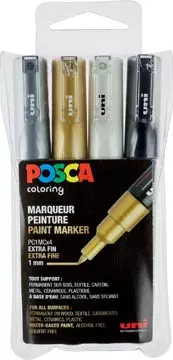 Een Uni POSCA paintmarker PC-1MC, 0,7 mm, etui met 4 stuks in geassorteerde metallic kleuren koop je bij ShopXPress