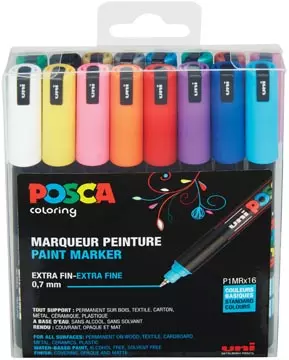 Een Uni-ball Paint Marker op waterbasis Posca PC-1MR, doos van 16 stuks in geassorteerde kleuren koop je bij ShopXPress