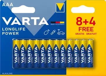 Een Varta batterij Longlife Power AAA, blister van 8 + 4 koop je bij ShopXPress