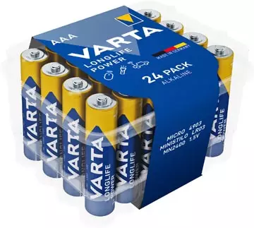 Een Varta batterij Longlife Power AAA, pak van 24 stuks koop je bij ShopXPress