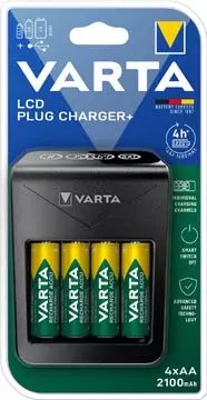 Een Varta batterijlader LCD Plug Charger+, inclusief 4 x AA batterij, op blister koop je bij ShopXPress