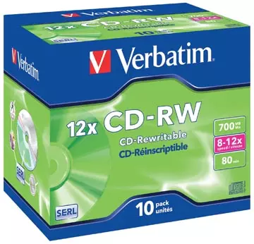 Een Verbatim CD rewritable CD-RW, doos van 10 stuks, individueel verpakt (Jewel Case) koop je bij ShopXPress