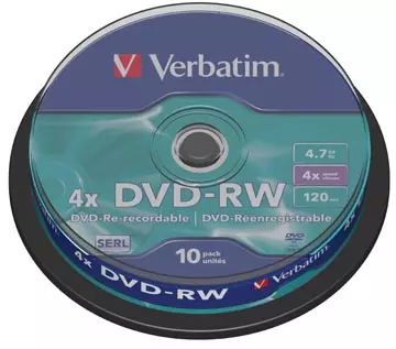 Een Verbatim DVD rewritable DVD-RW, spindel van 10 stuks koop je bij ShopXPress