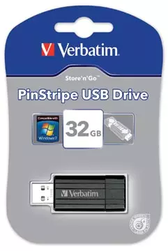 Een Verbatim PinStripe USB 2.0 stick, 32 GB, zwart koop je bij ShopXPress