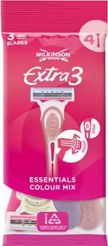 Een Wilkinson Extra 3 Essentials Colour Mix scheermes, pak van 4 stuks koop je bij ShopXPress