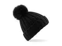 Verbier Fur Pop Pom Chunky Beanie