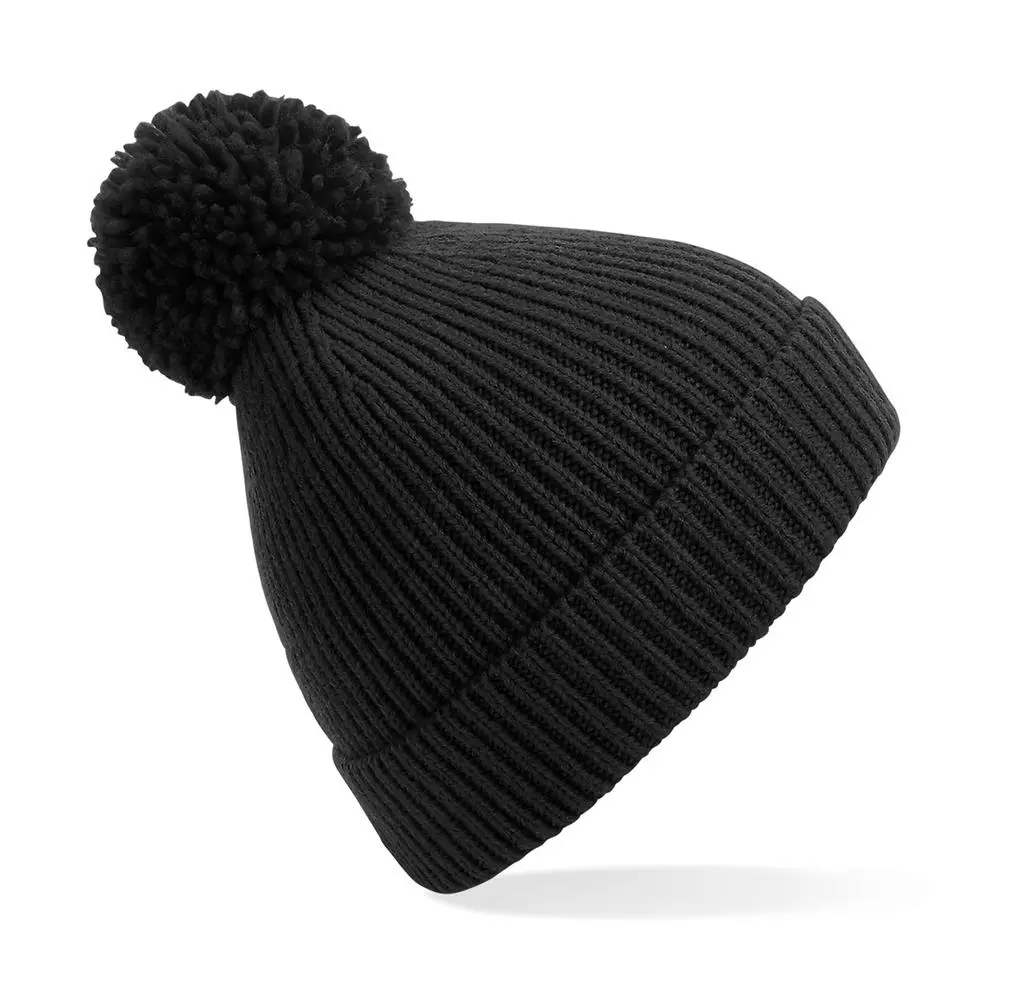 Engineered Knit Ribbed Pom Pom Beanie