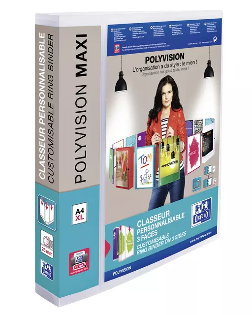 Een Presentatieringband Oxford Polyvision Maxi A4 XL 4-rings D-mech 30mm transparant koop je bij QuickOffice BV