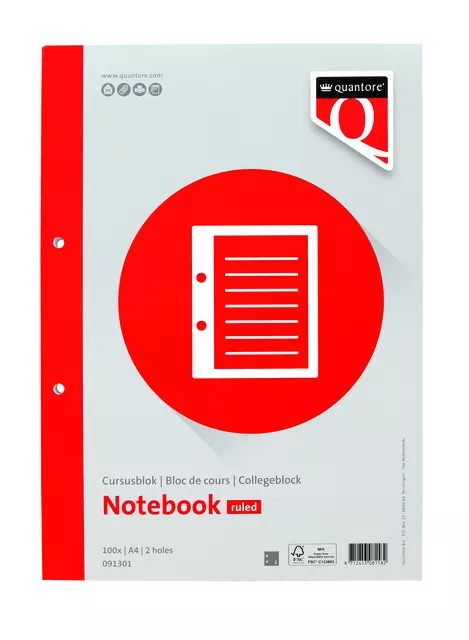 Een Cursusblok Quantore A4 lijn met kantlijn 100vel 80gr koop je bij QuickOffice BV