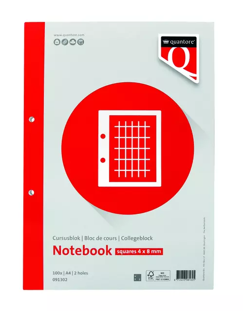 Een Cursusblok Quantore A4 ruit 4x8 commerciaal met kantlijn koop je bij QuickOffice BV