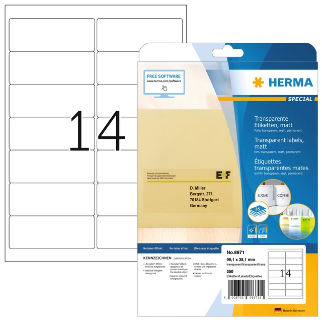 Een Etiquette HERMA 8671 A4 99,1x38,1mm 350 pièces fim transparent mat koop je bij QuickOffice BV