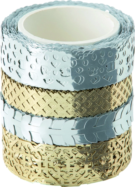 Een Washi tape Folia hotfoil zilver & goud 2x 15mmx5m 2x 10mmx5m 4 designs koop je bij QuickOffice BV