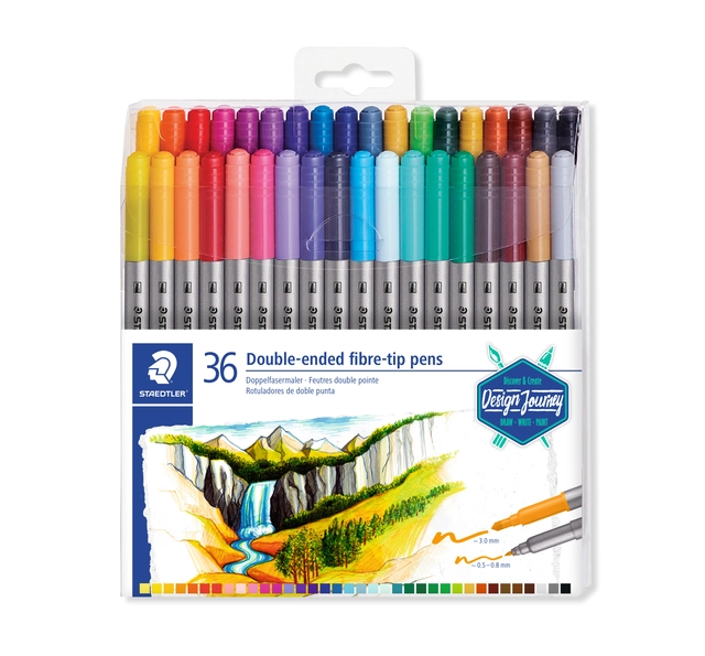 Een Kleurstift Staedtler 3200 dubbele punt fijn en ultrafijn etui à 36 kleuren koop je bij WinkelVolWinkels