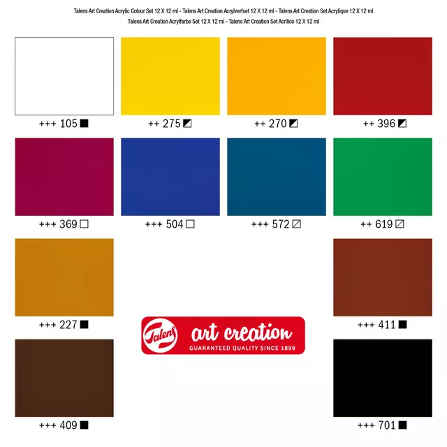 Een Acrylverf TAC met stappenplan 12ml set 12 kleuren koop je bij "De Waal" Kantoor Efficiency