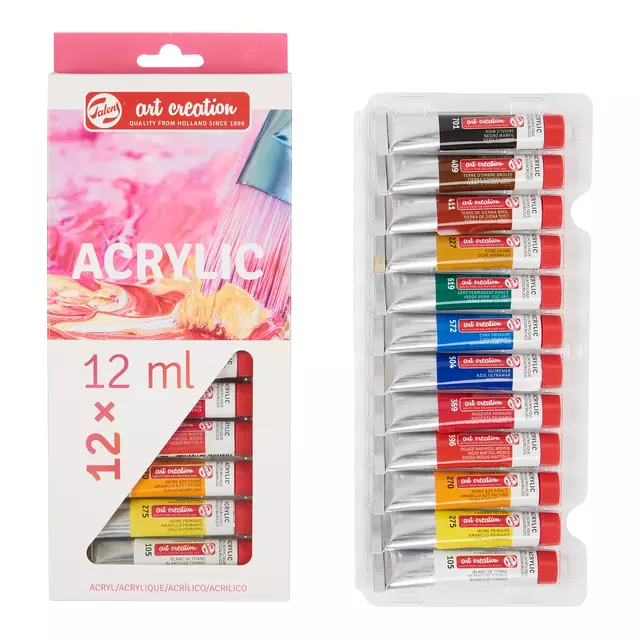 Een Acrylverf Talens Art Creation met stappenplan 12ml set à 12 kleuren koop je bij QuickOffice BV