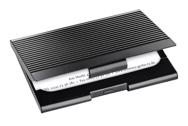 Een Visitekaarthouder Sigel VZ134 voor 20 kaarten 91x58mm aluminium mat zwart koop je bij De Joma BV