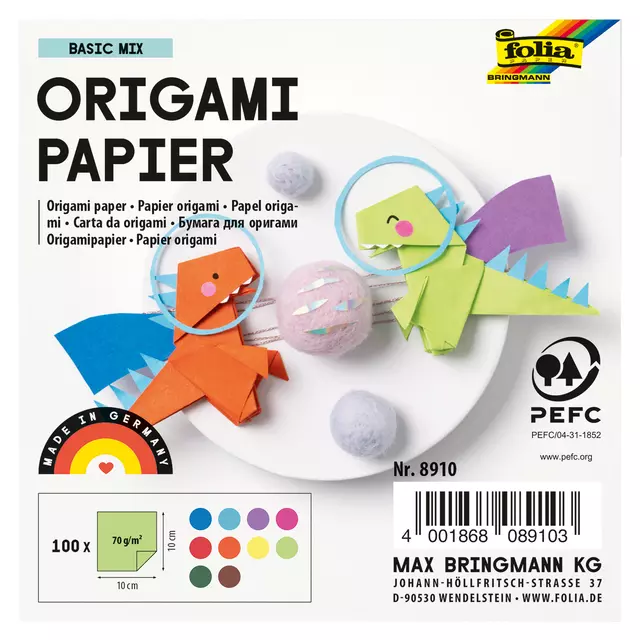 Een Origami pap Folia 70gr 10x10cm 100 vel assorti kl koop je bij All Office Kuipers BV