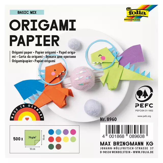 Een Origami pap Folia 70gr 10x10cm 500 vel assorti kl koop je bij All Office Kuipers BV