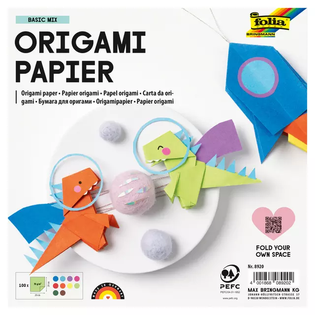 Een Origami papier Folia 70gr 20x20cm 100 vel assorti kleuren koop je bij De Joma BV