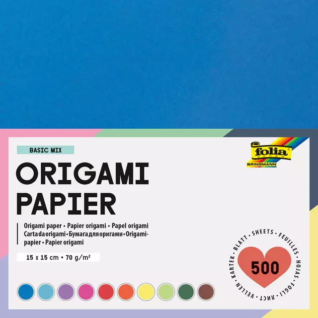 Een Origami pap Folia 70gr 15x15cm 500 vel assorti kl koop je bij All Office Kuipers BV