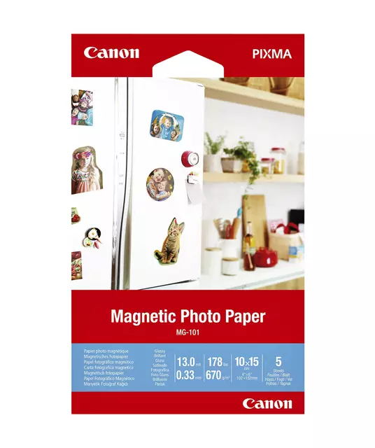 Een Fotopapier Canon MG-101 magnetisch 10x15cm 5vel koop je bij Schellen Boek- en Kantoorboekhandel
