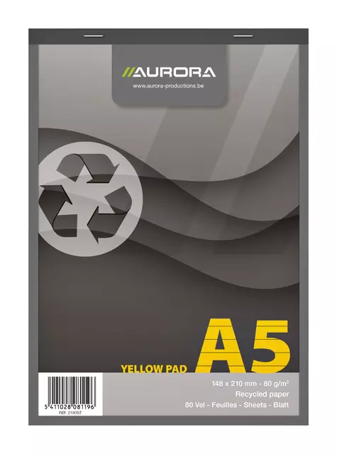 Schrijfblok Aurora A5 lijn 80 vel 80gr geel